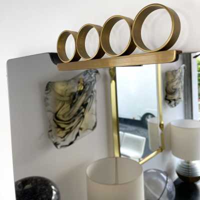 Pair of gray tinted glass brass mirrors by Modernindustria. Italy 1970 Romeo Rega, Tommaso Barbi, Sandro Petti for Maison Jansen, Willy Rizzo, Mario Sabot.