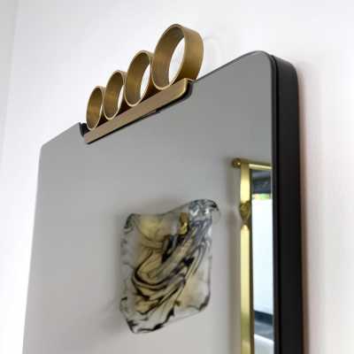 Pair of gray tinted glass brass mirrors by Modernindustria. Italy 1970 Romeo Rega, Tommaso Barbi, Sandro Petti for Maison Jansen, Willy Rizzo, Mario Sabot.