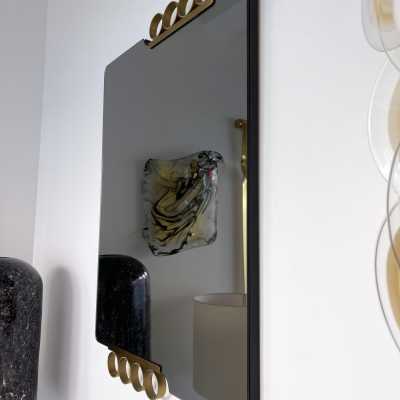 Pair of gray tinted glass brass mirrors by Modernindustria. Italy 1970 Romeo Rega, Tommaso Barbi, Sandro Petti for Maison Jansen, Willy Rizzo, Mario Sabot.