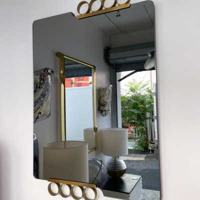 Pair of gray tinted glass brass mirrors by Modernindustria. Italy 1970 Romeo Rega, Tommaso Barbi, Sandro Petti for Maison Jansen, Willy Rizzo, Mario Sabot.