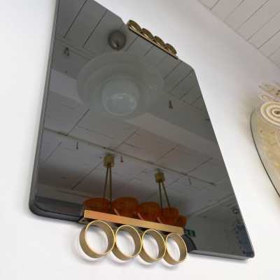 Pair of gray tinted glass brass mirrors by Modernindustria. Italy 1970 Romeo Rega, Tommaso Barbi, Sandro Petti for Maison Jansen, Willy Rizzo, Mario Sabot.