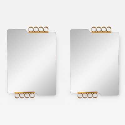 Pair of gray tinted glass brass mirrors by Modernindustria. Italy 1970 Romeo Rega, Tommaso Barbi, Sandro Petti for Maison Jansen, Willy Rizzo, Mario Sabot.