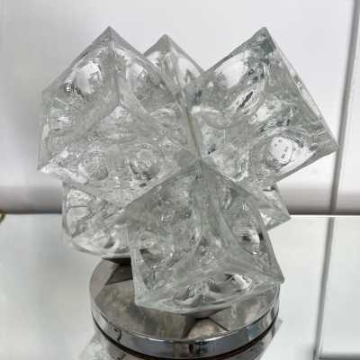lamp glass metal cube bubble poliarte italy 1970 albano polished