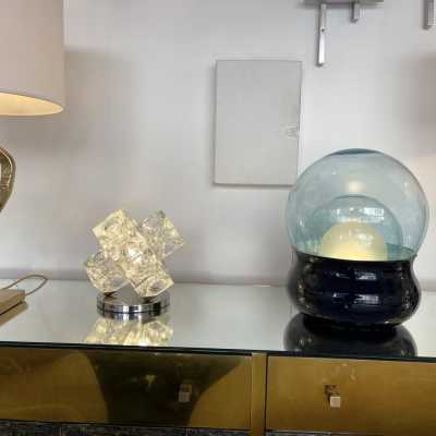 lamp glass metal cube bubble poliarte italy 1970 albano polished