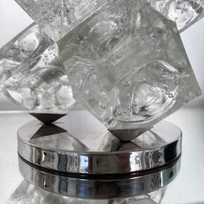 lamp glass metal cube bubble poliarte italy 1970 albano polished