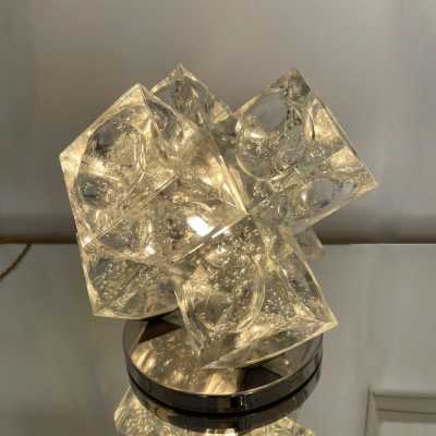 lamp glass metal cube bubble poliarte italy 1970 albano polished