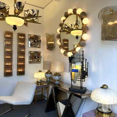 Pair of geometry wall or ceiling lights in pressed glass and stainless steel by Poliarte. Italy 1970. in the style of Biancardi and Jordan Arte, Longobard, Venini, Vistosi, La Murrina, Aldo Carlo Nason for Mazzega Murano, Toni Zuccheri for Veart, Stilnovo