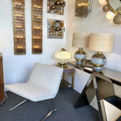 Pair of geometry wall or ceiling lights in pressed glass and stainless steel by Poliarte. Italy 1970. in the style of Biancardi and Jordan Arte, Longobard, Venini, Vistosi, La Murrina, Aldo Carlo Nason for Mazzega Murano, Toni Zuccheri for Veart, Stilnovo