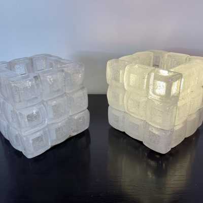 pair lamps cube murano glass poliarte longobard italy 1970