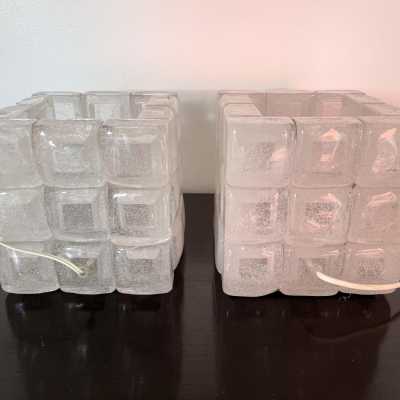 pair lamps cube murano glass poliarte longobard italy 1970
