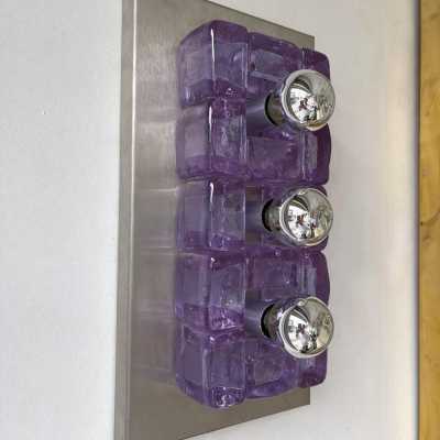 wall lights pair lamps pressed glass murano metal stainless steel poliarte longobard italy 1970