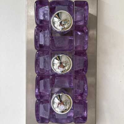 wall lights pair lamps pressed glass murano metal stainless steel poliarte longobard italy 1970