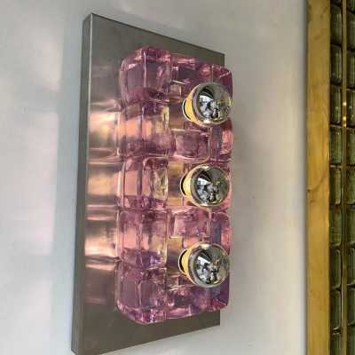 wall lights pair lamps pressed glass murano metal stainless steel poliarte longobard italy 1970