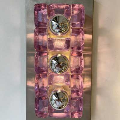 wall lights pair lamps pressed glass murano metal stainless steel poliarte longobard italy 1970