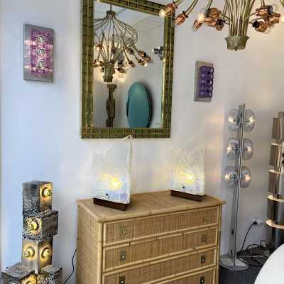wall lights pair lamps pressed glass murano metal stainless steel poliarte longobard italy 1970