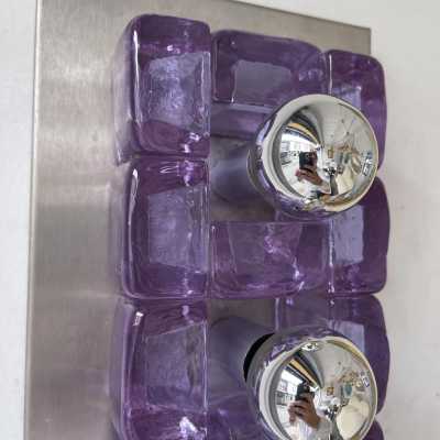 wall lights pair lamps pressed glass murano metal stainless steel poliarte longobard italy 1970