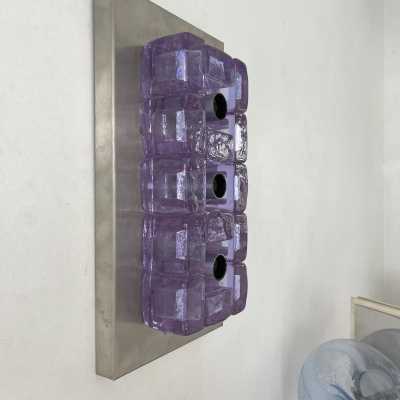 wall lights pair lamps pressed glass murano metal stainless steel poliarte longobard italy 1970