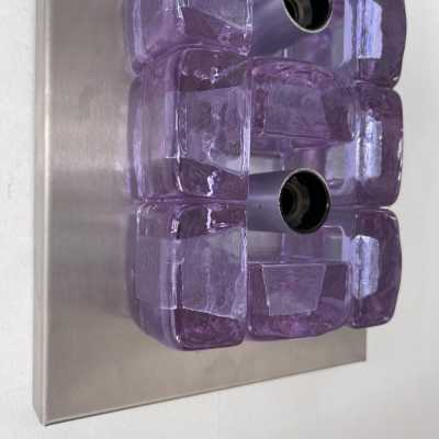 wall lights pair lamps pressed glass murano metal stainless steel poliarte longobard italy 1970