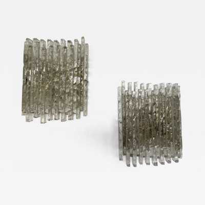 Pair of wall lights in hammered glass and metal by Poliarte. Italy 1970 murano mazzega venini vistosi la murrina aldo carlo nason