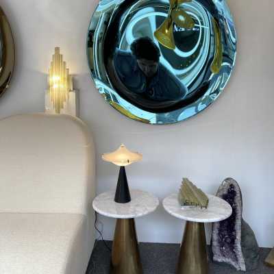 Pair of wall lamps in hammered glass by Poliarte. Italy 1970 brutalist
