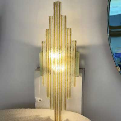 Pair of wall lamps in hammered glass by Poliarte. Italy 1970 brutalist