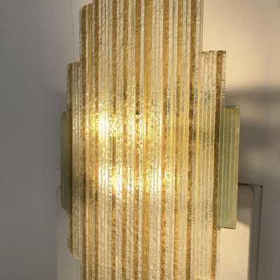 Pair of wall lamps in hammered glass by Poliarte. Italy 1970 brutalist