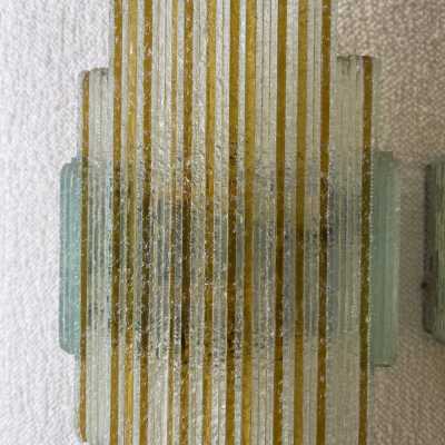 Pair of wall lamps in hammered glass by Poliarte. Italy 1970 brutalist