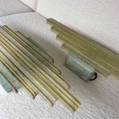 Pair of wall lamps in hammered glass by Poliarte. Italy 1970 brutalist
