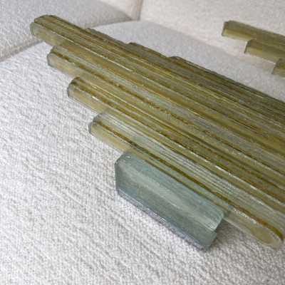 Pair of wall lamps in hammered glass by Poliarte. Italy 1970 brutalist