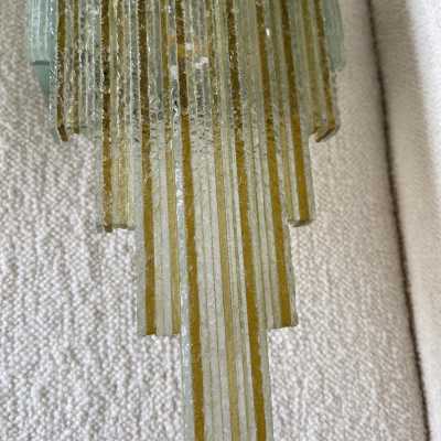 Pair of wall lamps in hammered glass by Poliarte. Italy 1970 brutalist