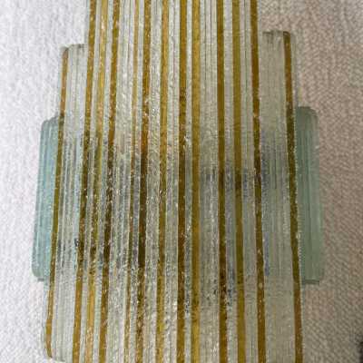 Pair of wall lamps in hammered glass by Poliarte. Italy 1970 brutalist