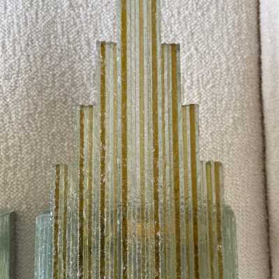 Pair of wall lamps in hammered glass by Poliarte. Italy 1970 brutalist