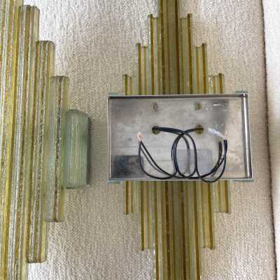 Pair of wall lamps in hammered glass by Poliarte. Italy 1970 brutalist
