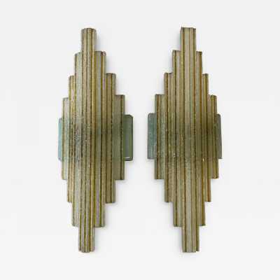 Pair of wall lamps in hammered glass by Poliarte. Italy 1970 brutalist