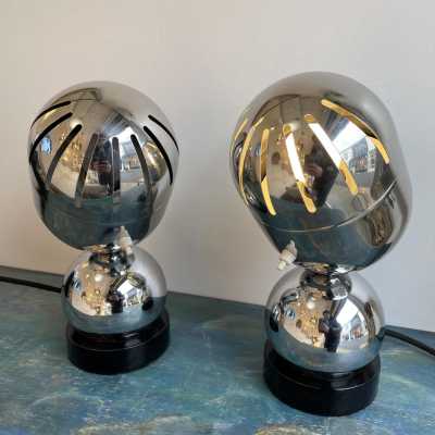lamps pair metal chrome reggiani space age italy 1970
