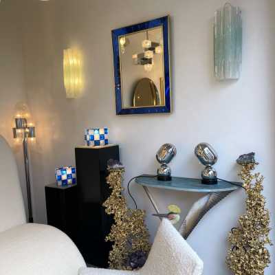 lamps pair metal chrome reggiani space age italy 1970