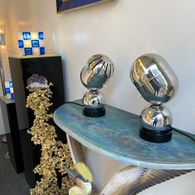 lamps pair metal chrome reggiani space age italy 1970