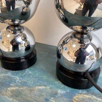 lamps pair metal chrome reggiani space age italy 1970
