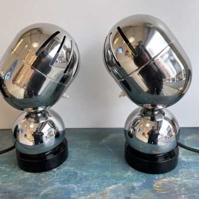 lamps pair metal chrome reggiani space age italy 1970