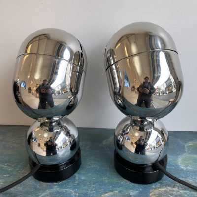 lamps pair metal chrome reggiani space age italy 1970
