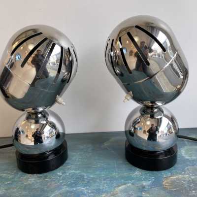 lamps pair metal chrome reggiani space age italy 1970