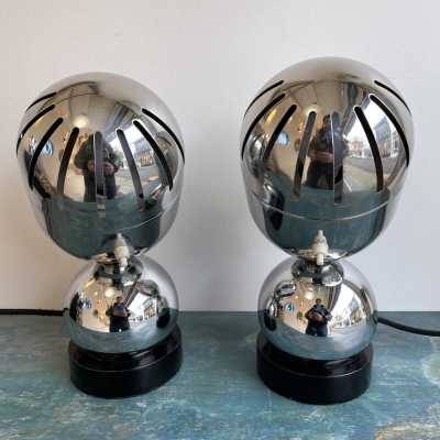 lamps pair metal chrome reggiani space age italy 1970