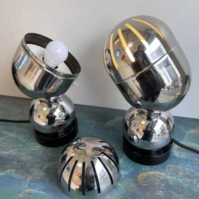 lamps pair metal chrome reggiani space age italy 1970