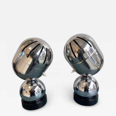 lamps pair metal chrome reggiani space age italy 1970