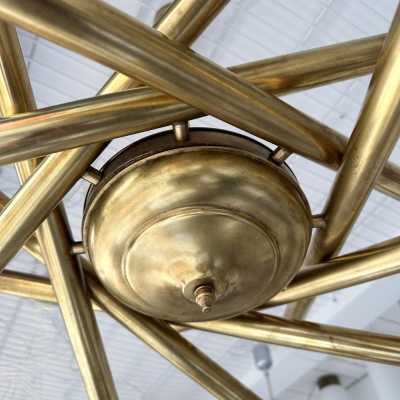 Chandelier or suspension sputnik or brass fireworks. Italy 1950. in the style of Venini, Vistosi, Veronese, La Murrina, Stilux, Aldo Carlo Nason, Stilnovo, Joe Colombo, Arteluce, Arredoluce, Lumi, Luci, Rggiani, Sciolari, Werner Pantone, Luigi Colani, Raak, Angelo Lelii, Angelo Brotto, Esperia, Francesco Bocola, Superstudio, Enrico Tronconi, Mario Bellini, Harvey Guzzini, Luigi Massoni, Martinelli, Pierre Cardin, Fabio Lenci, Gio Ponti floor lamps mid-century modern space age metal chrome