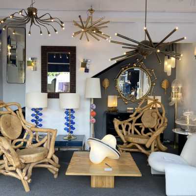 Sputnik suspension chandelier in brass and glass. Italy 1950 stilnovo arredoluce arteluce sciolari reggiani 1960 1970