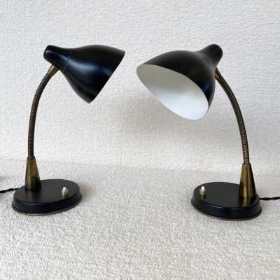 pair lamps lacquered metal brass stilnovo italy 1950 1960 mid century