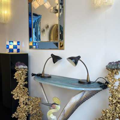 pair lamps lacquered metal brass stilnovo italy 1950 1960 mid century