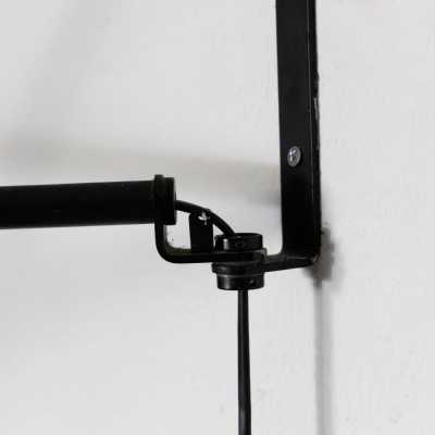 Bracket wall lamp with counterweight in black and white lacquered metal by Stilnovo. Italy 1970. Reggiani, Sciolari, Francesco Buzzi Ceriani, Angelo Brotto for Esperia, Aldo Carlo Nason for Mazzega, Venini, Vistosi, La Murrina, Toni Zuccheri, Fontana Arte, Artemide, Arteluce, Arredoluce, Luigi Caccia Dominioni. mid-century modern pendant chandelier lamps