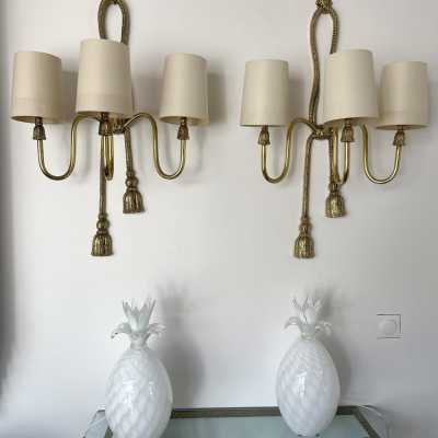 sconces lamps pair gilded bronze brass knot rope valenti spain 1980 1970